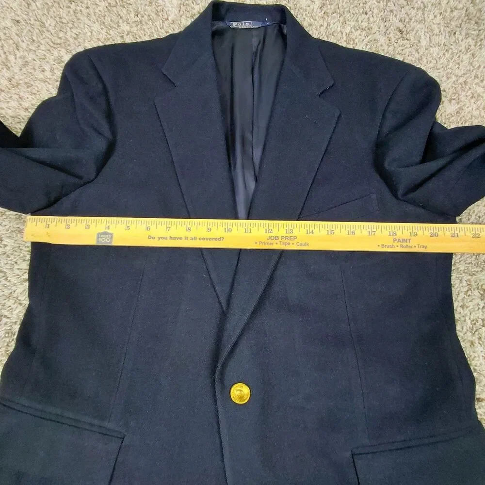 Vintage Polo Ralph Lauren Blazer Mens 42L Navy Blue Wool Gold Buttons Two Button